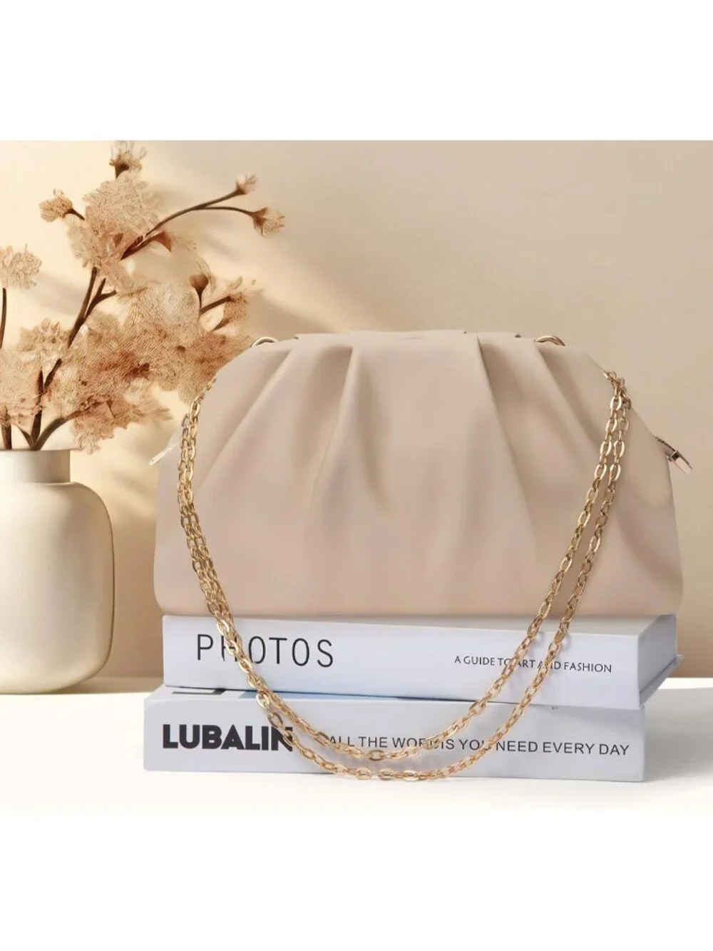 👜 Women's Nude Soft Pleated PU Wedding Clutch Elegant Evening Clutch Purse